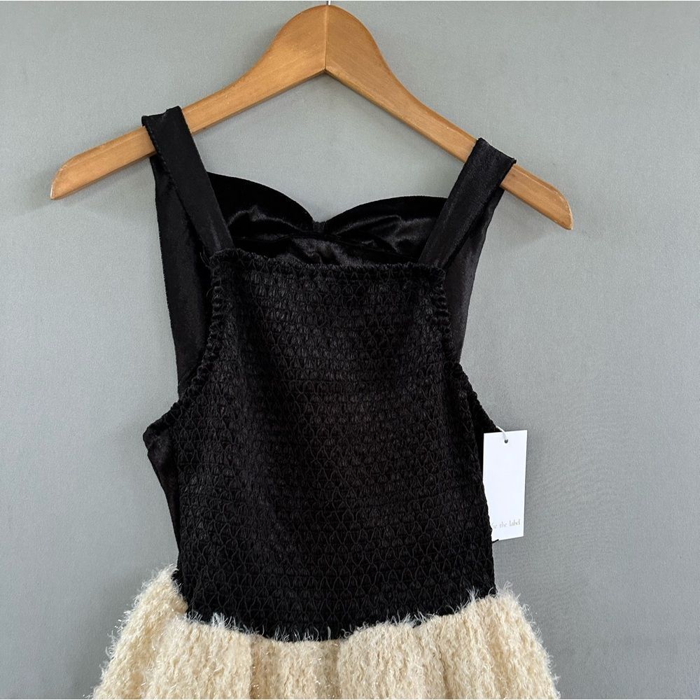 Black and Cream Mini Dress with Textured Skirt - Picture 4 of 13